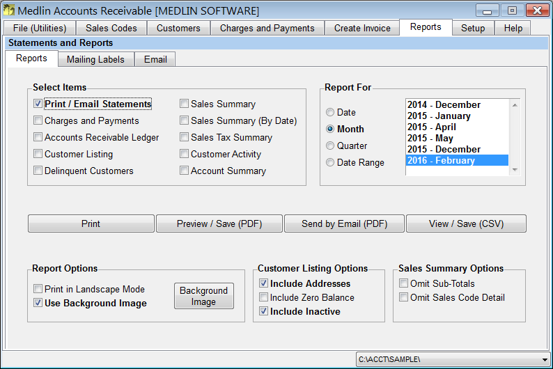 Desktop Accounts Receivable Software by Medlin Report Screen